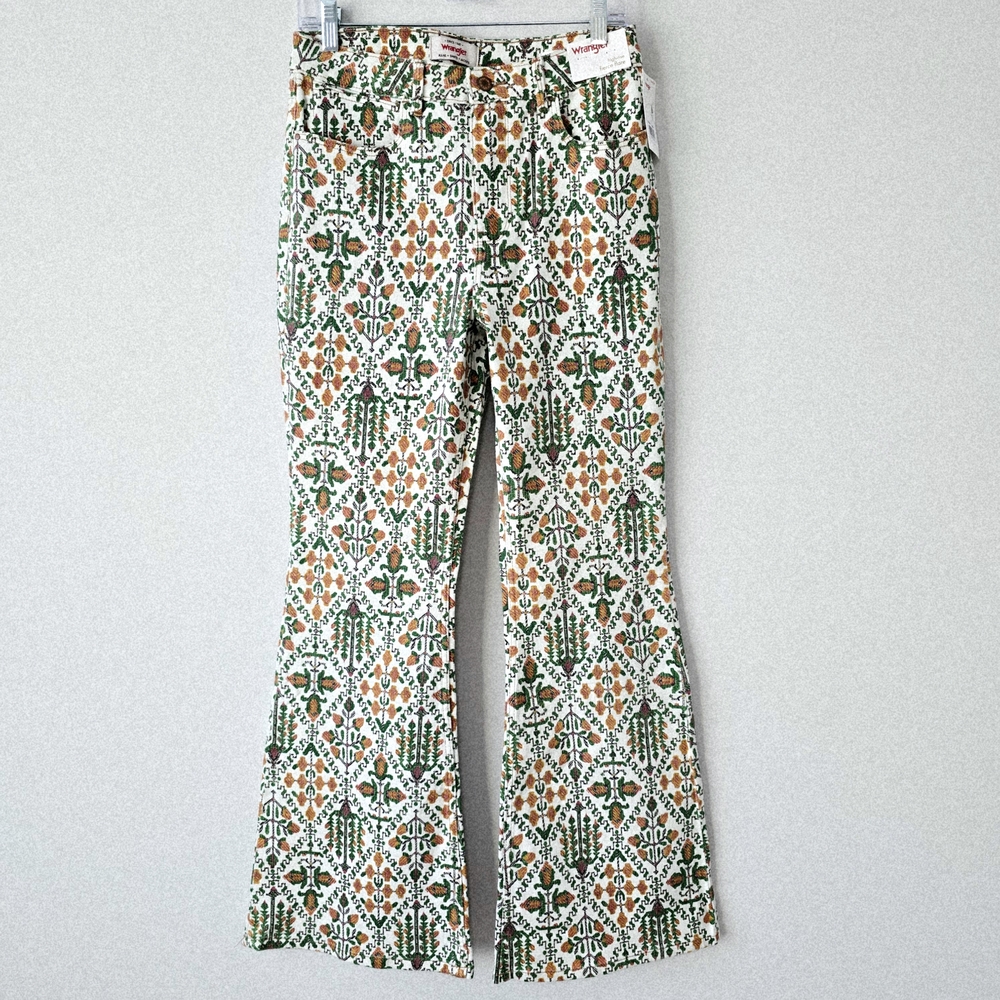 Wrangler Fierce Flare Jeans Womens 8 Green Floral NWT Retro